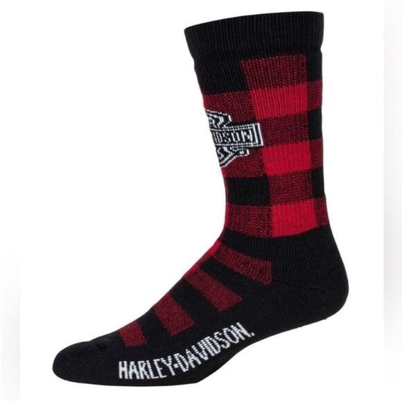 Harley-Davidson Black and Red Buffalo Plaid Socks, Size Medium, NWT - Picture 1 of 8